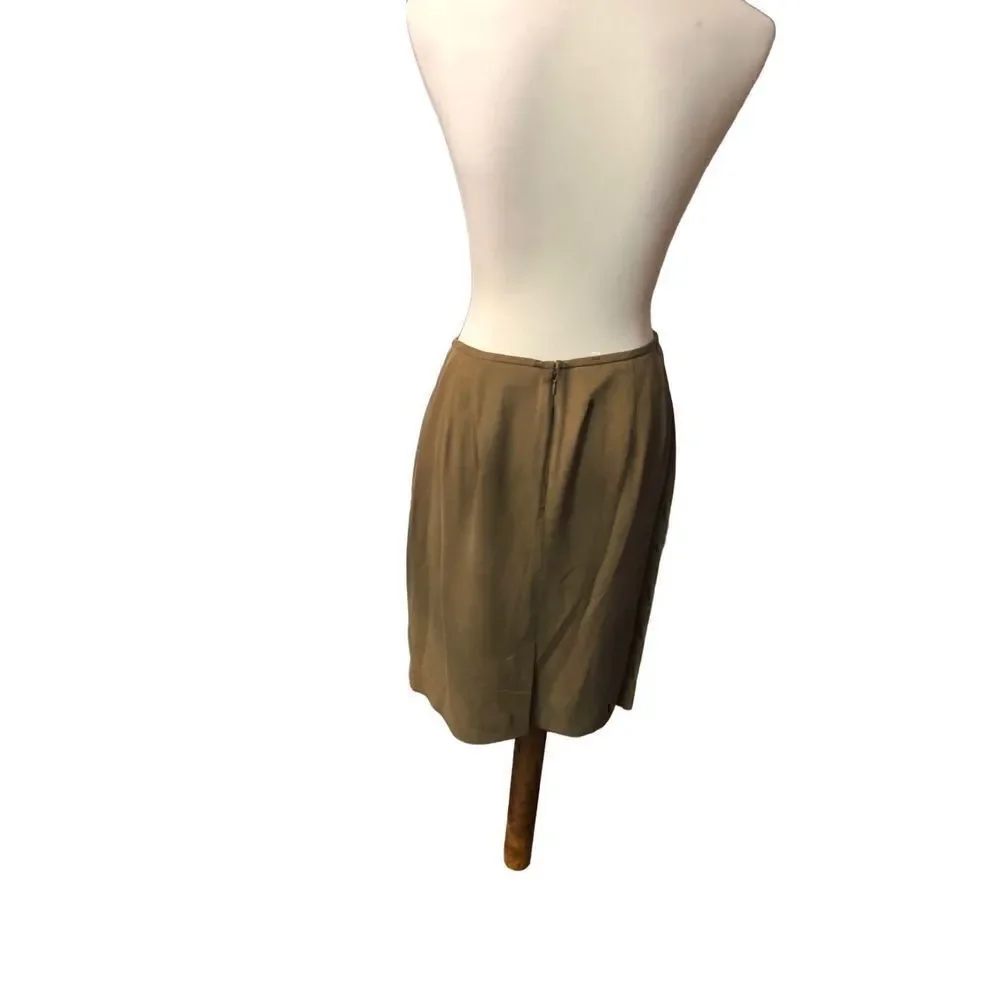 Vintage straight pure silk camel color career skirt Size 10